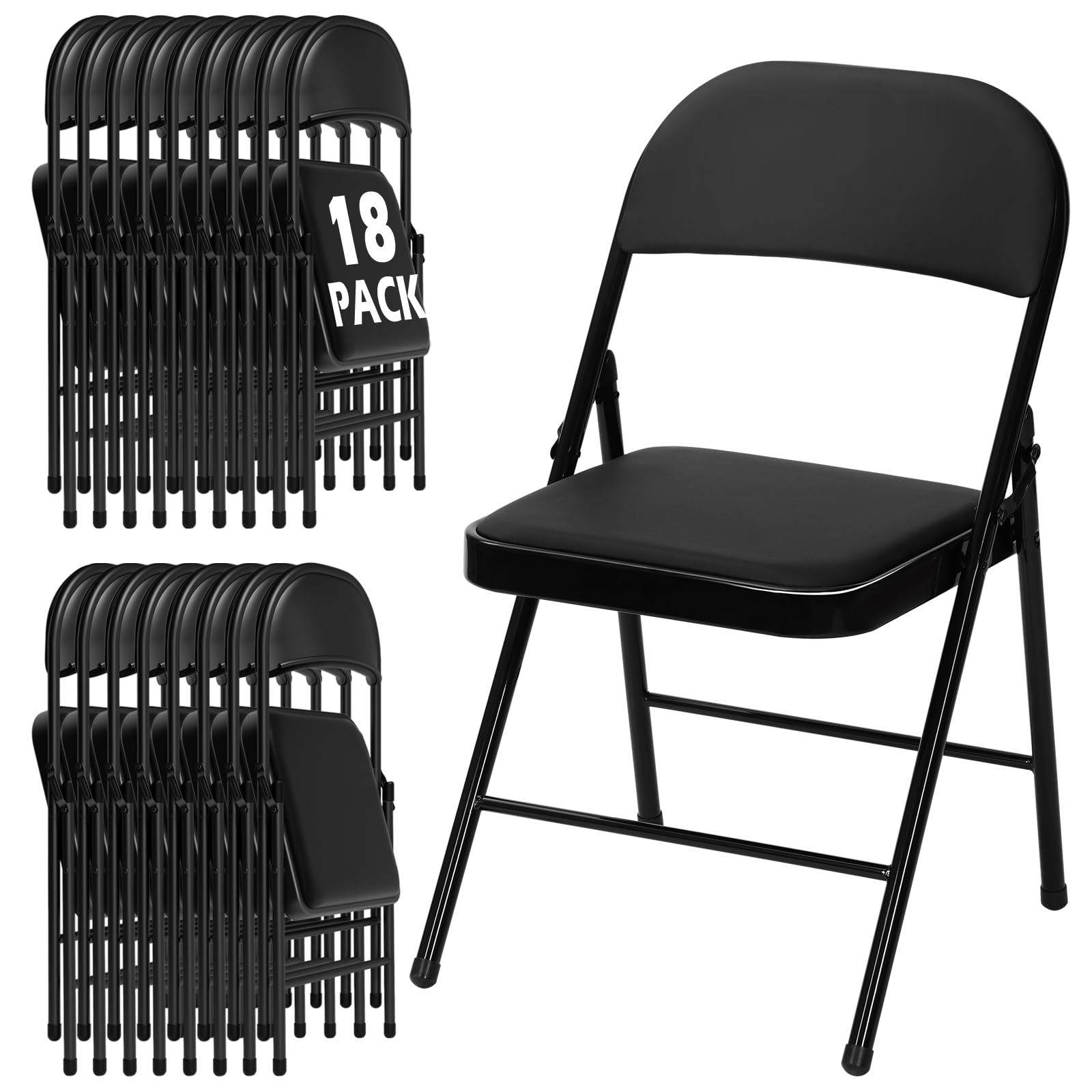 18 Pack Black Padded Folding Chairs with Metal Frame
