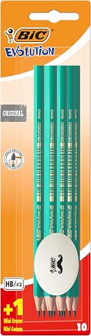 BIC Evolution HB Kurşun Kalem ve Silgi Seti, 10 HB Uçlu Kurşun Kalem ve 1 Silgi