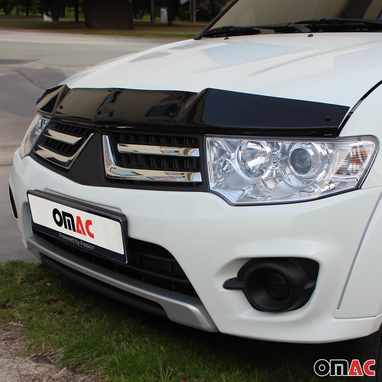 OMAC Motorhaube Deflektor Insektenschutz kompatibel mit Mitsubishi L200 2006-2015 Dunkel