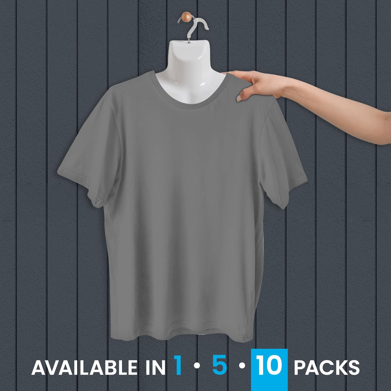 Topmaster Premium Male Shirt Holder - Durable Male Mannequin Torso, Lightweight and Portable Half Body Shirt Holder With Hanging Hook, White, Pack of 10