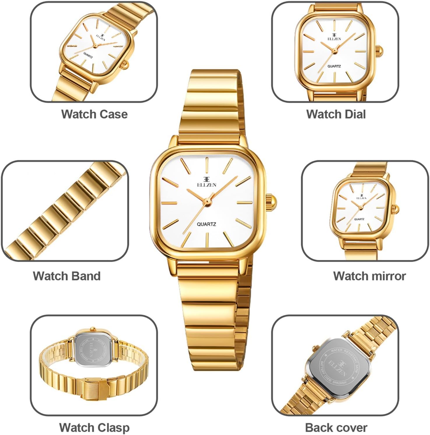 Gold Watches for Women with Small Vintage Bracelet, Rectangular Case