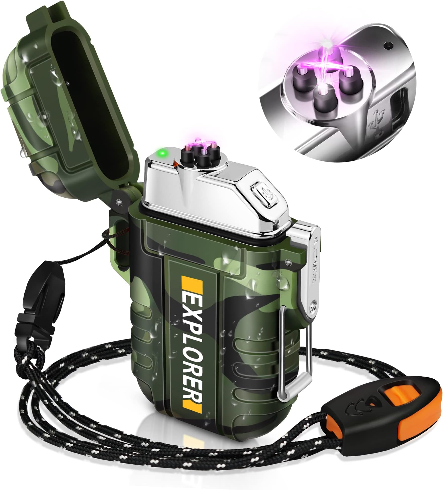 Lafagiet Waterproof Arc Lighter, Outdoor Dual Plasma Arc Lighter, USB Rechargeable Flameless Electric Lighters for Camping, Hiking, Survival Tactical (F13-Camouflage)