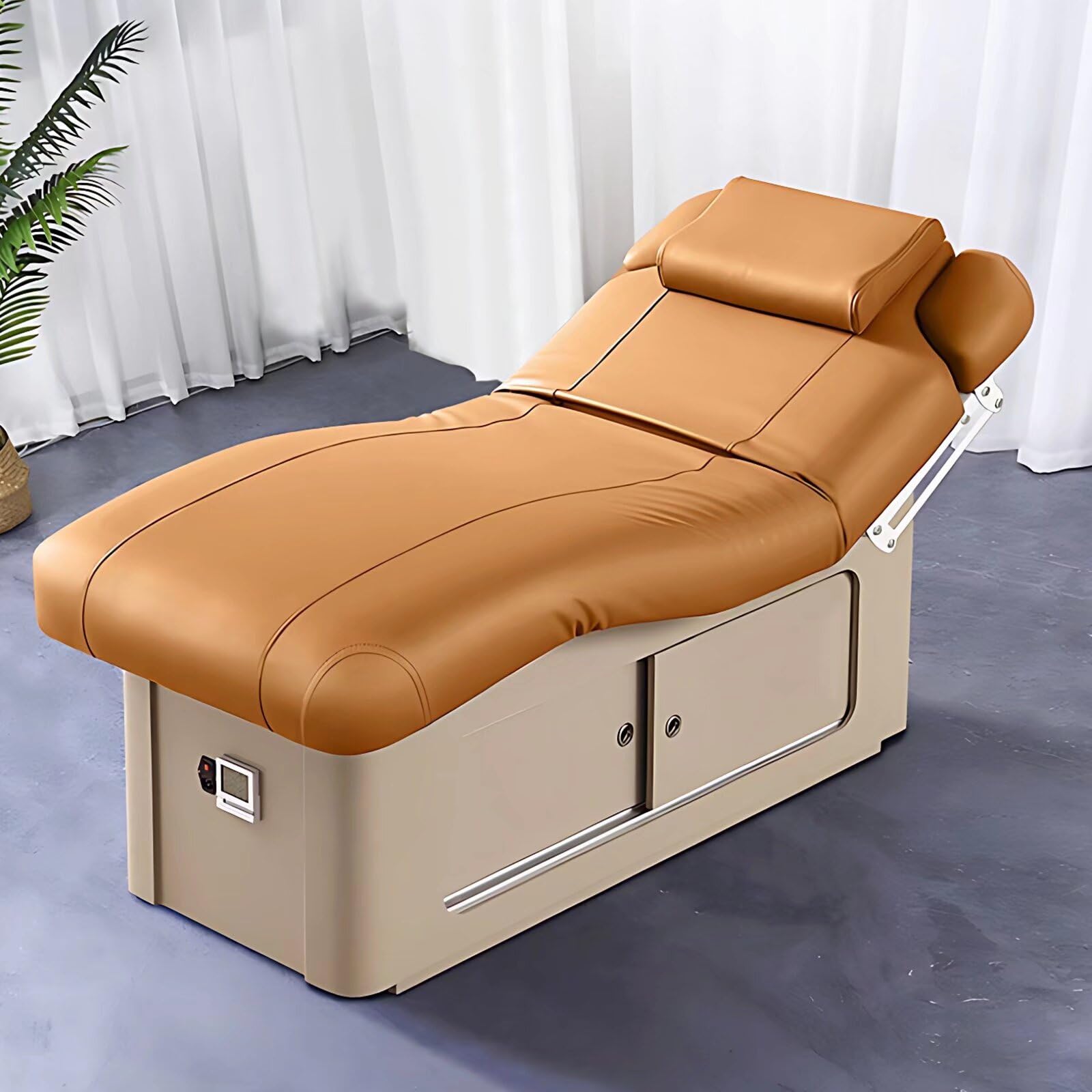 Massage Table-Electric Massage Table with Brown Luxury Style Beauty Bed Includes Multi-Angle Lifting Smart Heating Pneumatic Armrests 76