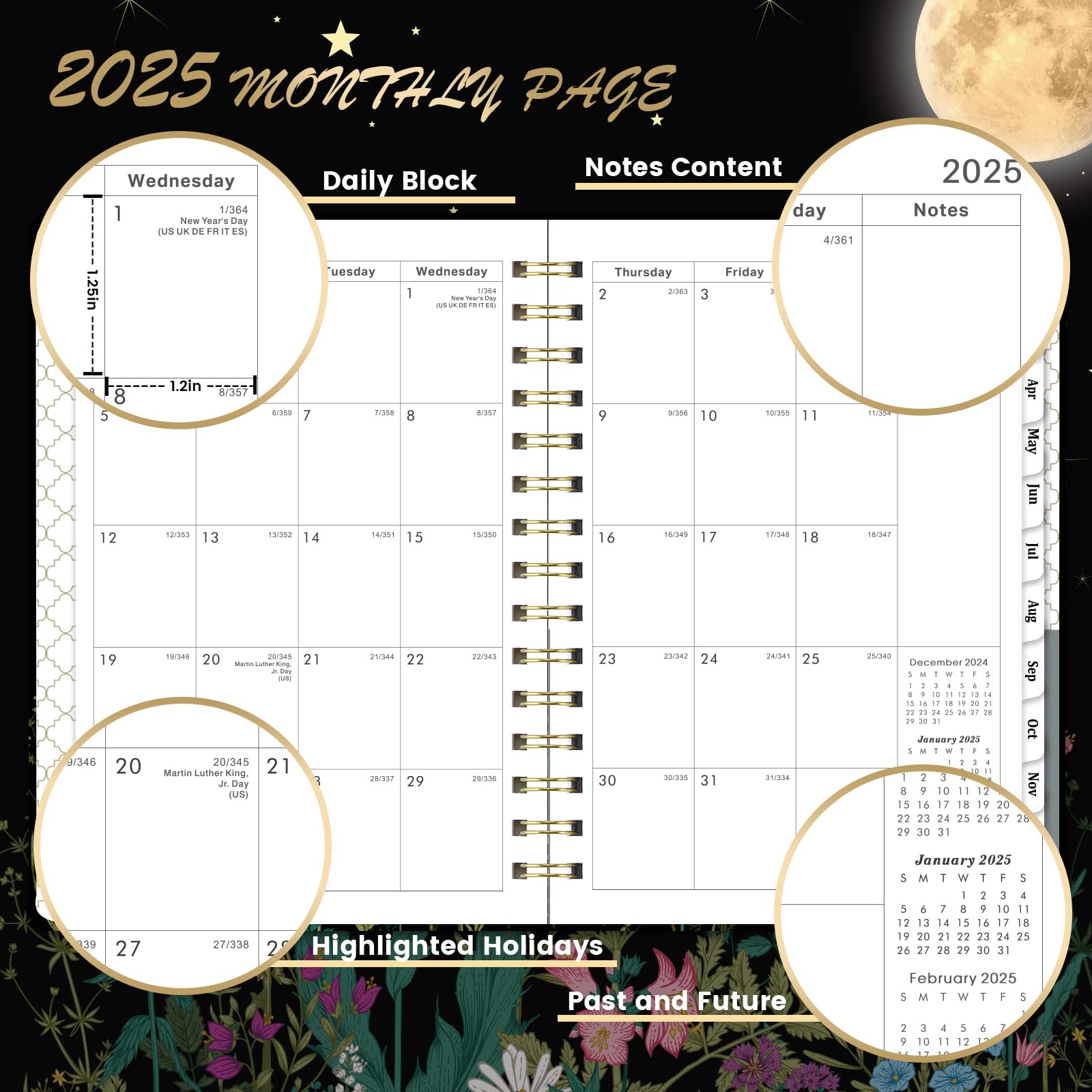 amazon-com-2025-planner-planner-calendar-2025-jan-2025-dec-2025-2025-planner-weekly-and-monthly-with-tabs-6-4-x-8-5-hardcover-with-back-pocket-thick-paper-moonlight-floral-office-products