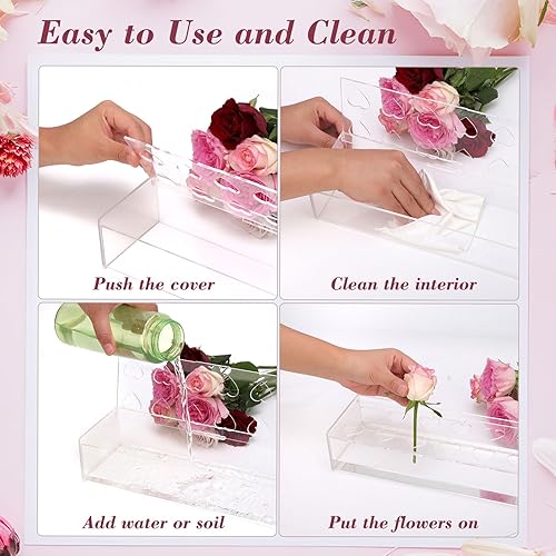 Miniatura 4 de Paquete de 2 jarrones de acrílico rectangulares, jarrón de acrílico transparente, centro de mesa floral de 24 pulgadas de largo para decoración de