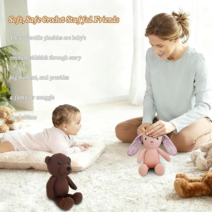 Peluche de Ganchillo 2-Pack Conejo y Oso 10 pulgadas Suave miniatura 7