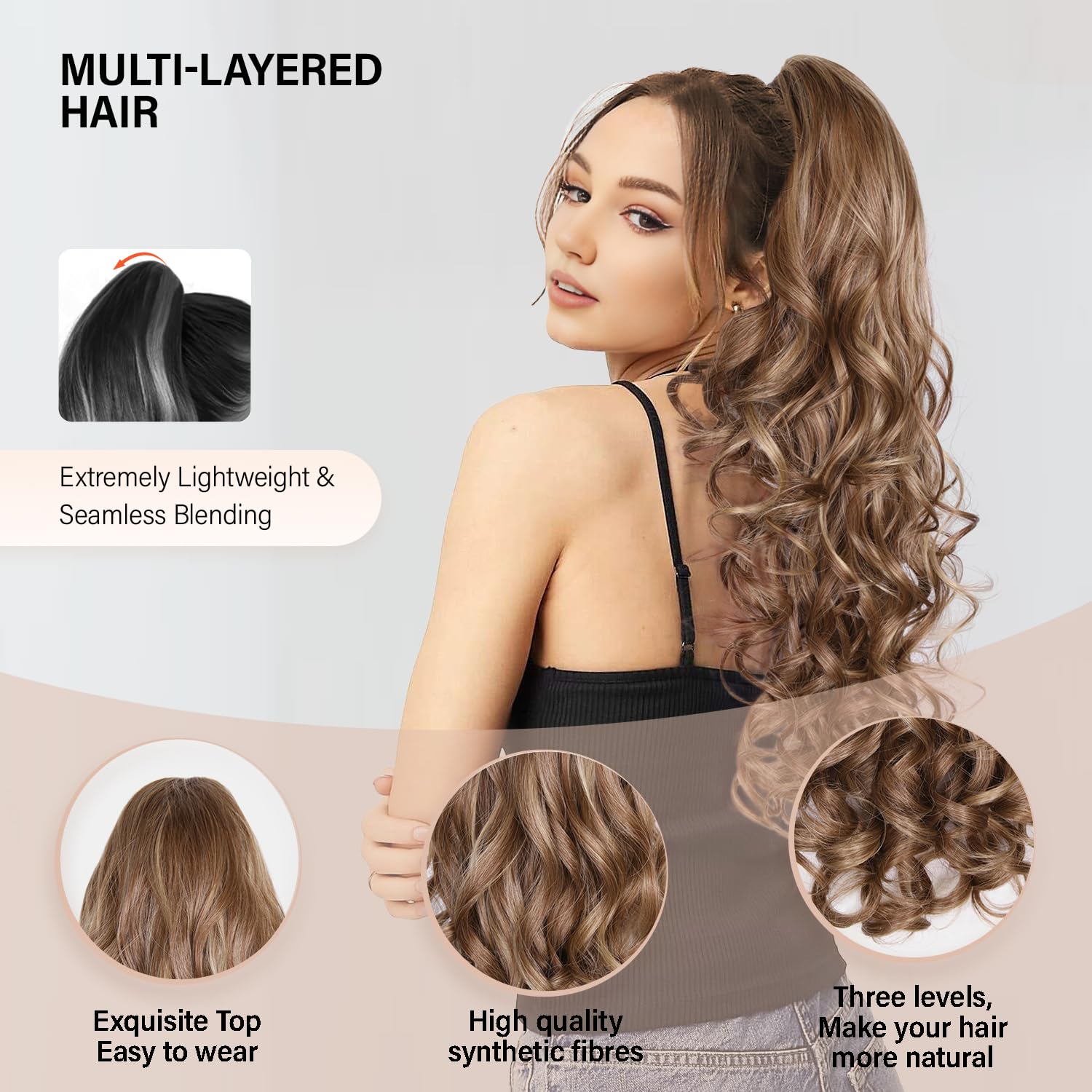 24 Inch Ponytail Extension, Natural Pony Tail Hair Pieces for Women Soft Wavy Claw Clip Ponytail Hair Extensions - Image 3