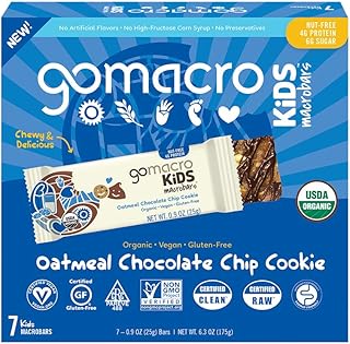GoMacro Kids MacroBar Organic Vegan Snack Bars - Oatmeal Chocolate Chip Cookie (0.90 Ounce Bars, 7 Count)