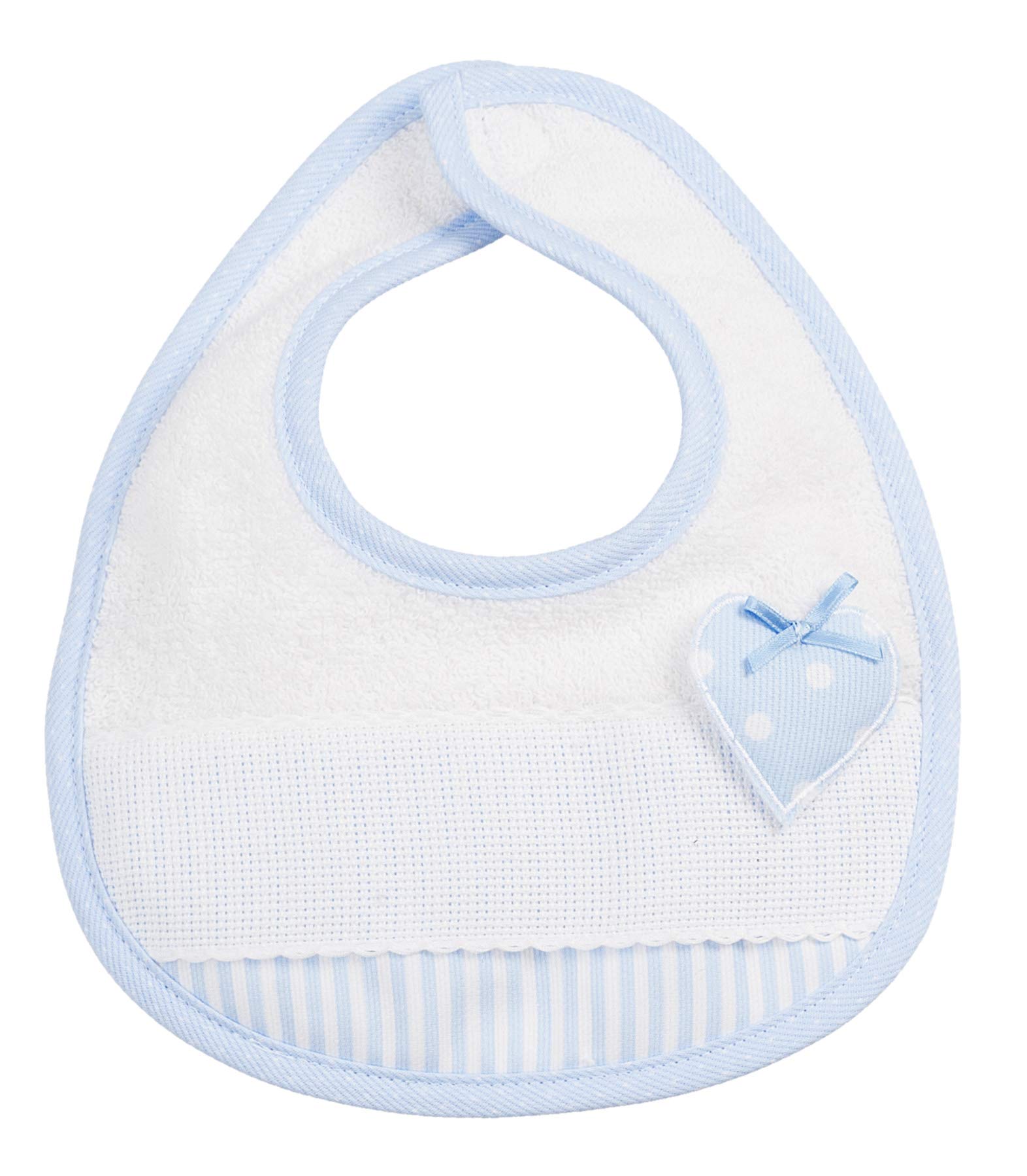 FILET - Terry Cotton Bib with Aida Cloth to Emboider and Velcro, White and Bleu