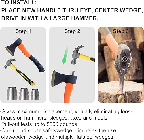 Miniatura 4 de PAGOW Paquete de 7 cuñas de mango redondo de seguridad, juego de cuña con mango cónico para hacha de martillo (0.30 pulgadas, 0.4 pulgadas, 0.47