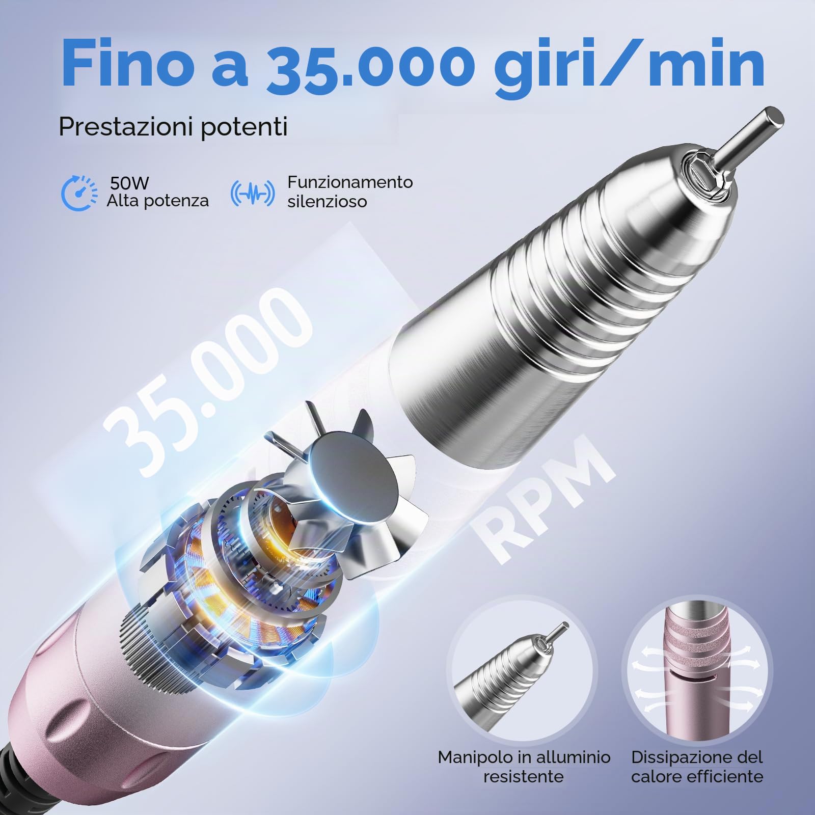 Fresa per Unghie Professionale 35000RPM,Lima Elettrica per Unghie,Manicure e Pedicure, Trapano Elettrico per Rimozione Gel/Smalto,Salone Manicure Set e Pedicure Elettrico