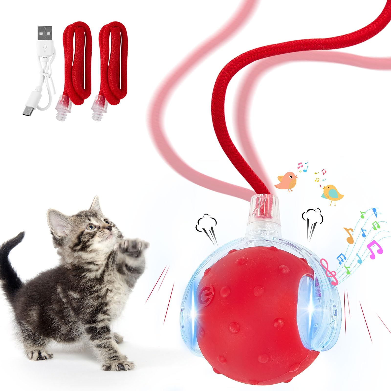 EPHOSHI Interactive Cat Toy,Smart Chase Pet Toy Ball With Bird Chriping Sounds,360° Automatic Rolling Ball for Cats Adult,Safety Material Interactive Cat Toys