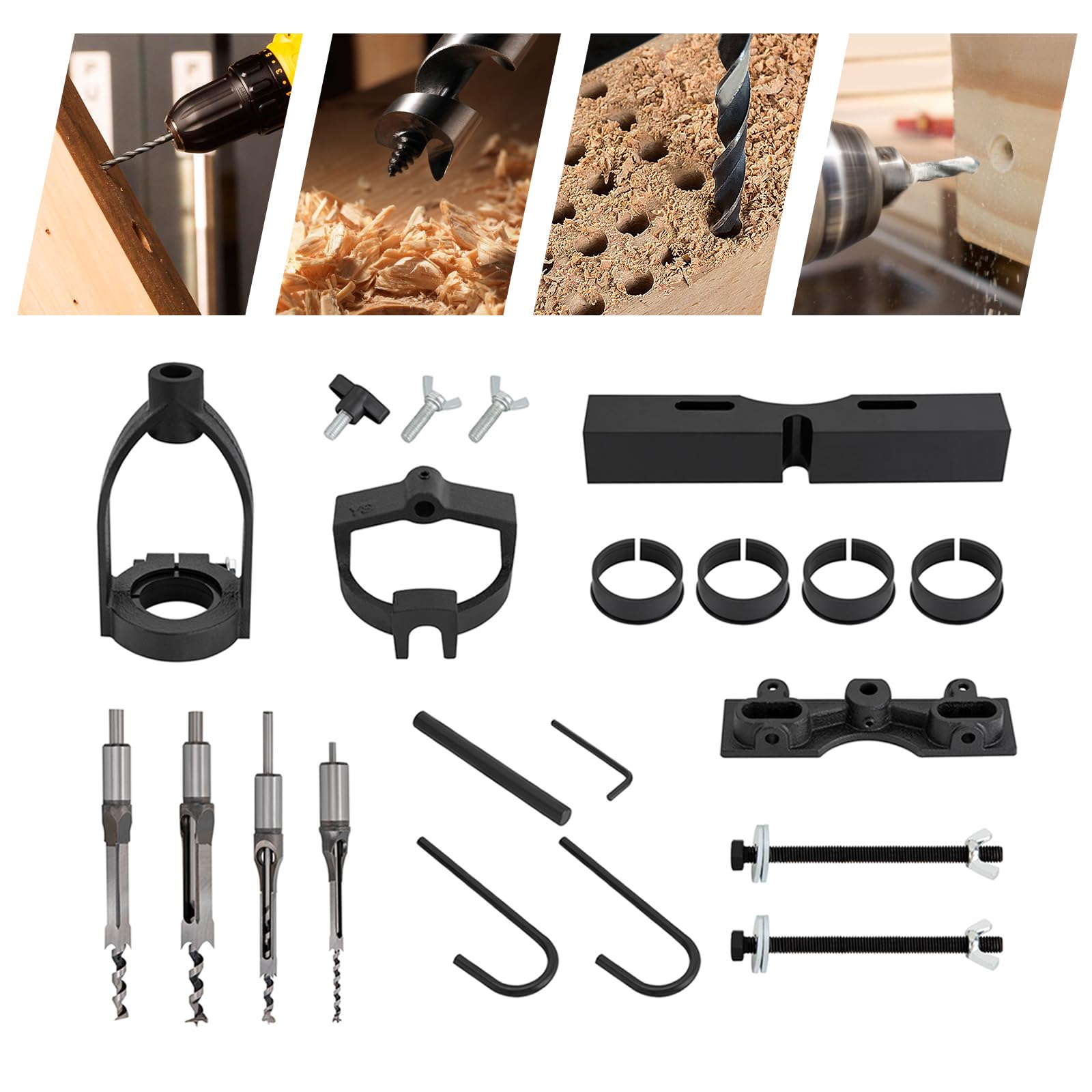 Juego de accesorios para taladro de mesa, taco cuadrado de 6,35 mm, 9,5 mm, 12,7 mm, 15,8 mm, herramienta de madera para muebles, cortador de espigas con casquillos de broca 52,5-60 mm