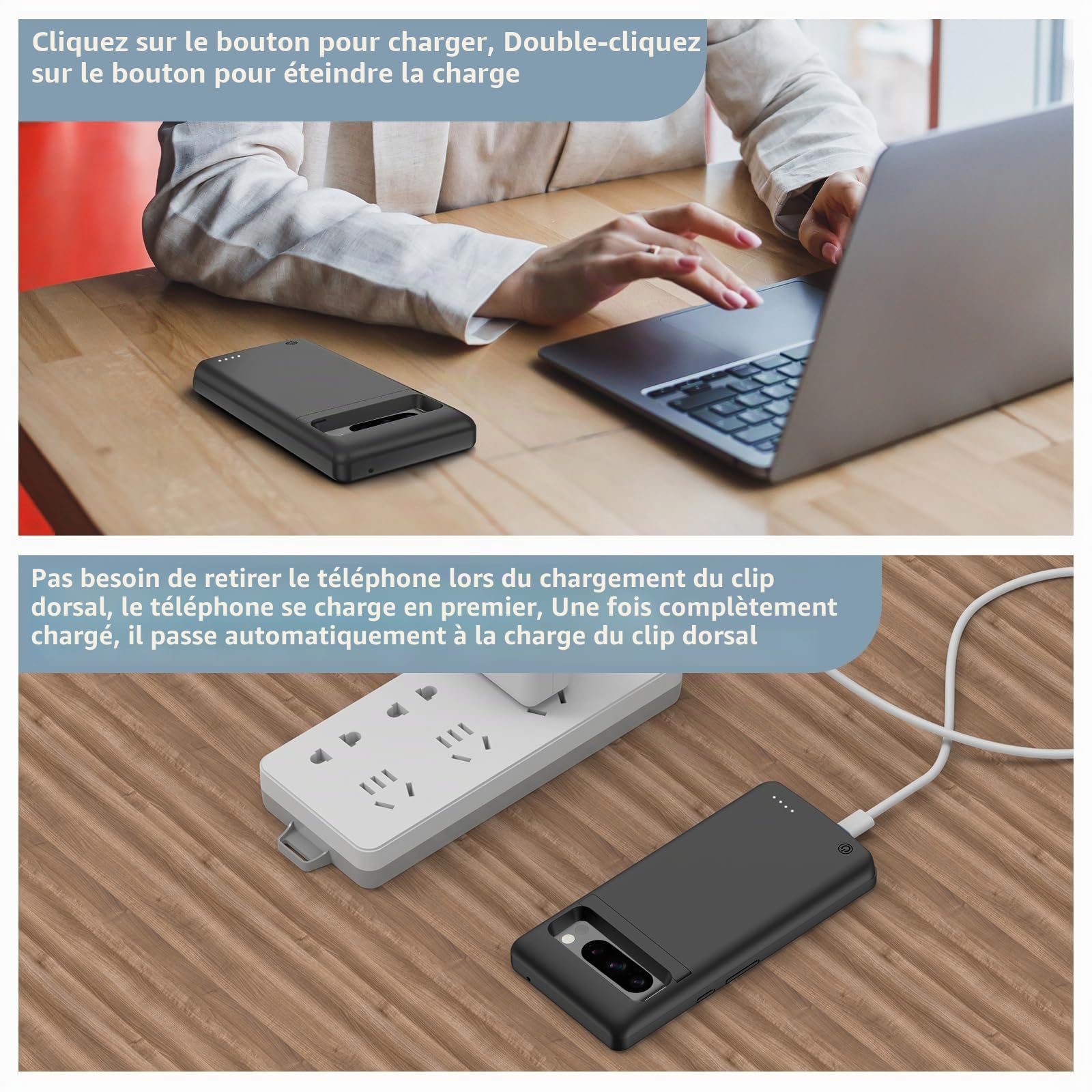 Étui de Chargement sans Fil pour Google Pixel 8 Pro, boîtier de Batterie Rechargeable Portable Haute capacité 10 000 mAh Chargement sans Fil Qi avec boîtier de Chargeur de Batterie étendu Pixel 8 Pro