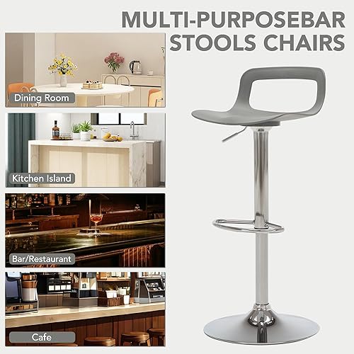 Miniatura 5 de thksbought Juego de 4 taburetes de bar, taburetes de bar giratorios de plástico ajustables, taburetes modernos con respaldo abierto y reposapiés,