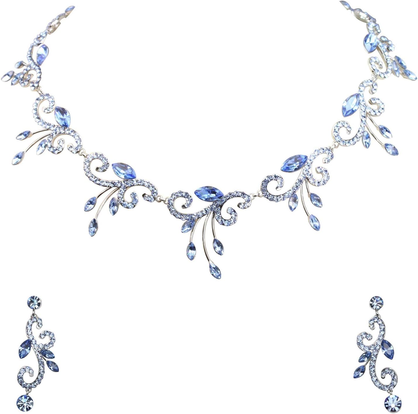 Faship Gorgeous Rhinestone Crystal Floral Necklace Earrings Set