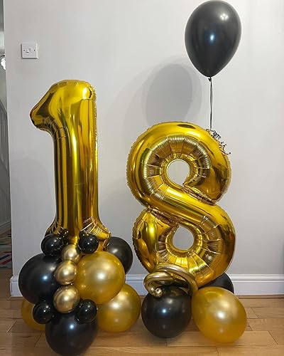 Miniatura 7 de Globos dorados de 40 pulgadas con el número 18, globos gigantes de 18 globos dorados de cumpleaños de 18 años, suministros de decoración de fiesta