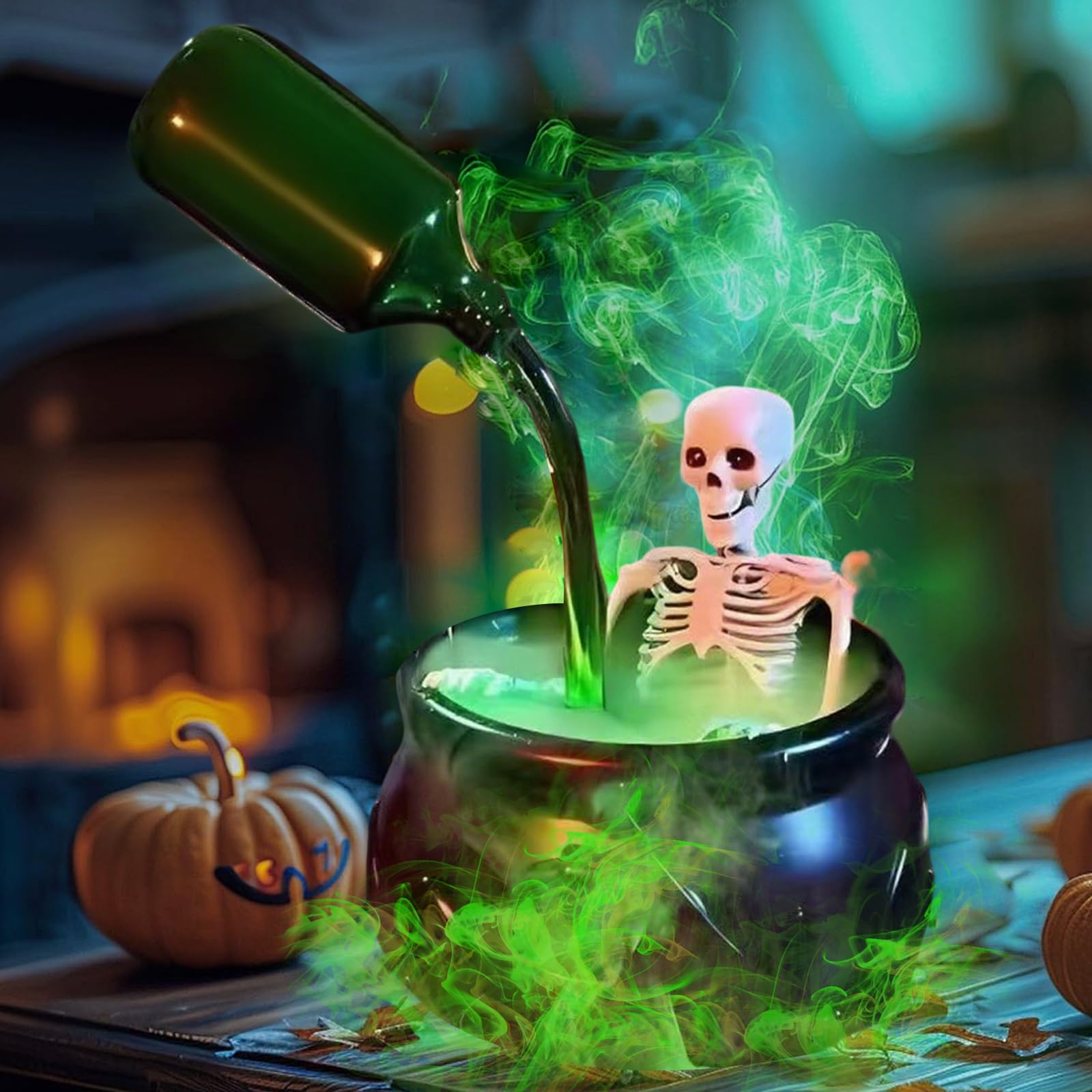 Ysinobear L Halloween Witch Bucket,Witch Cauldron Halloween Decor With Magic Floating Potion Bottles, Witches Cauldron For Halloween Decorations, Black Plastic Witches Bow,Horror Home Decoration (L)