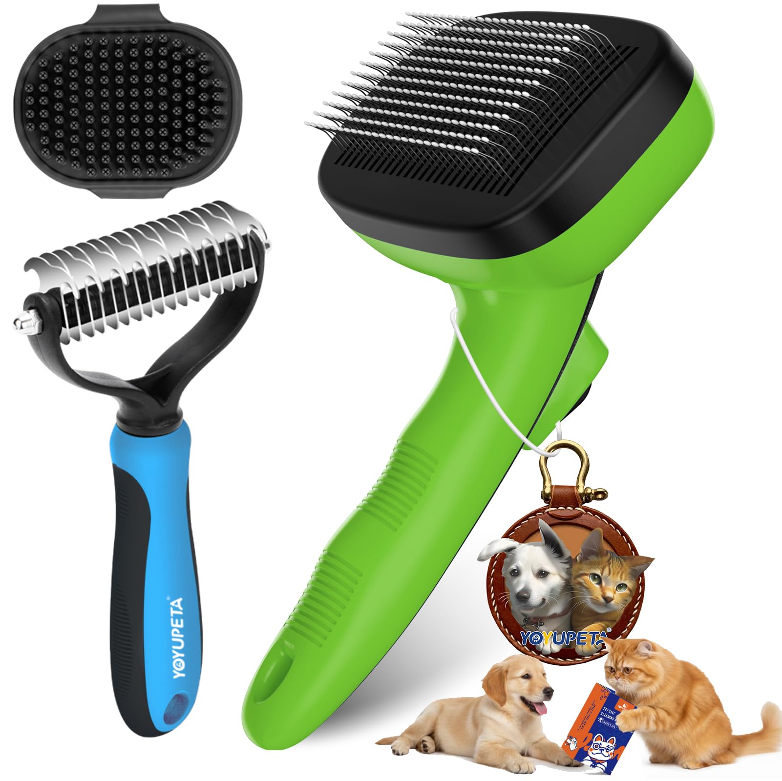 YOYUPETA 3PC Dog Brush Kit - Self-Cleaning Slicker Brush with Bath Brush & Undercoat Rake | Deshedding Tools for Large - Small Dogs & Cats,