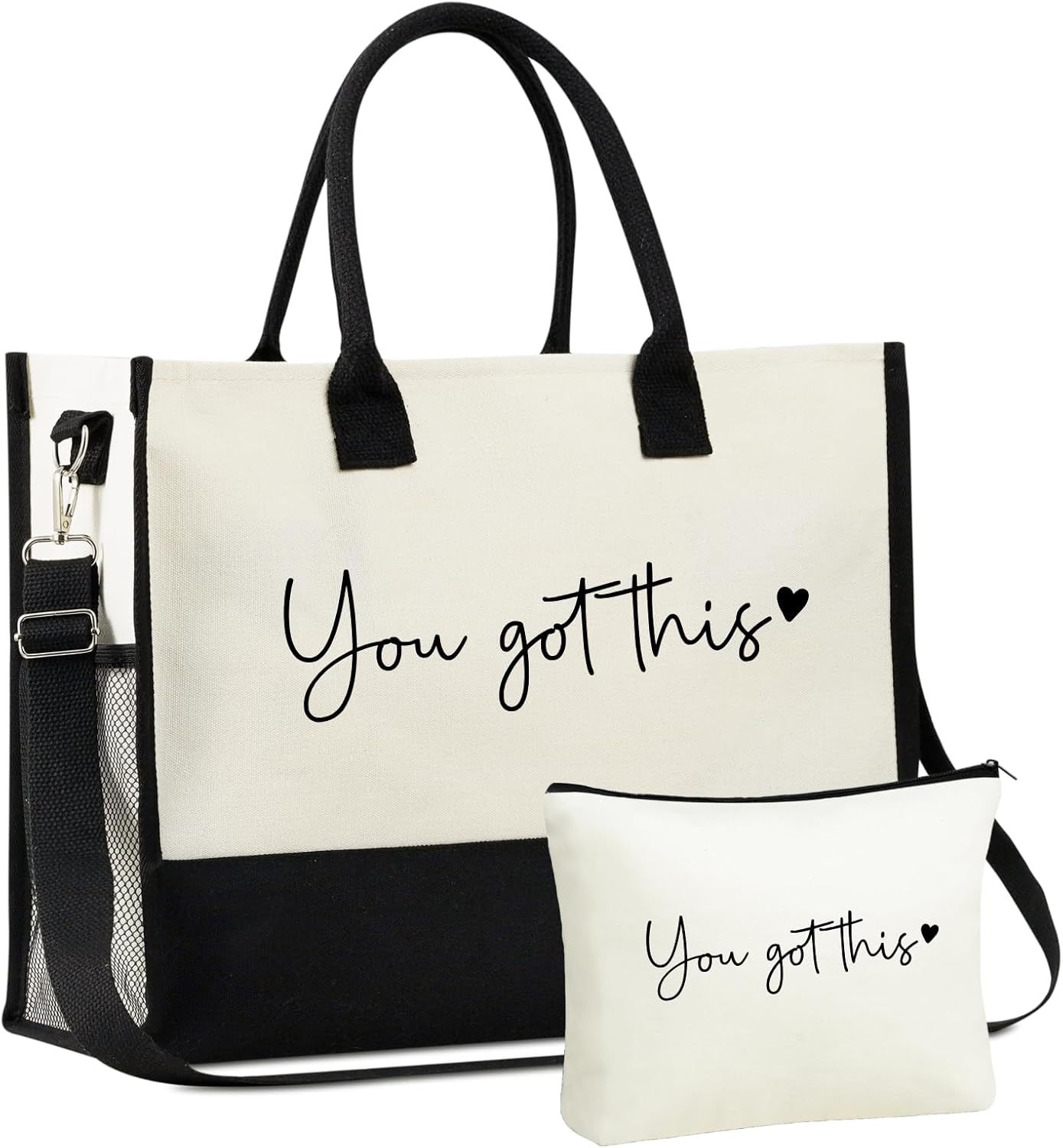 InnoBeta You Got This Gifts for Women Canvas Tote Bag, Inspirational Tote with Top Zipper Closure and Shoulder Strap