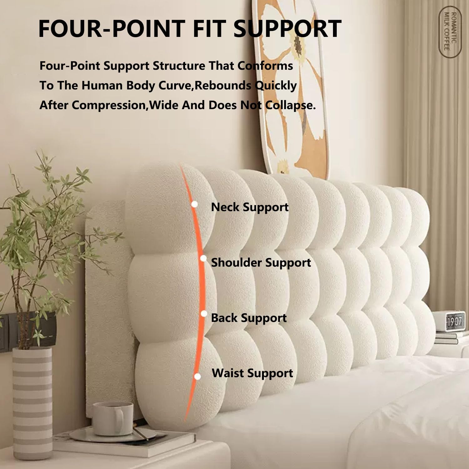 Cojin De Lectura para Cama,Funda para Cabecero De Cama De Matrimonio/Acolchadafunda EláStica De ProteccióN,Funda Protectora para DecoracióN De Dormitorio (Creamy white,135*60*10cm(There are bed head))