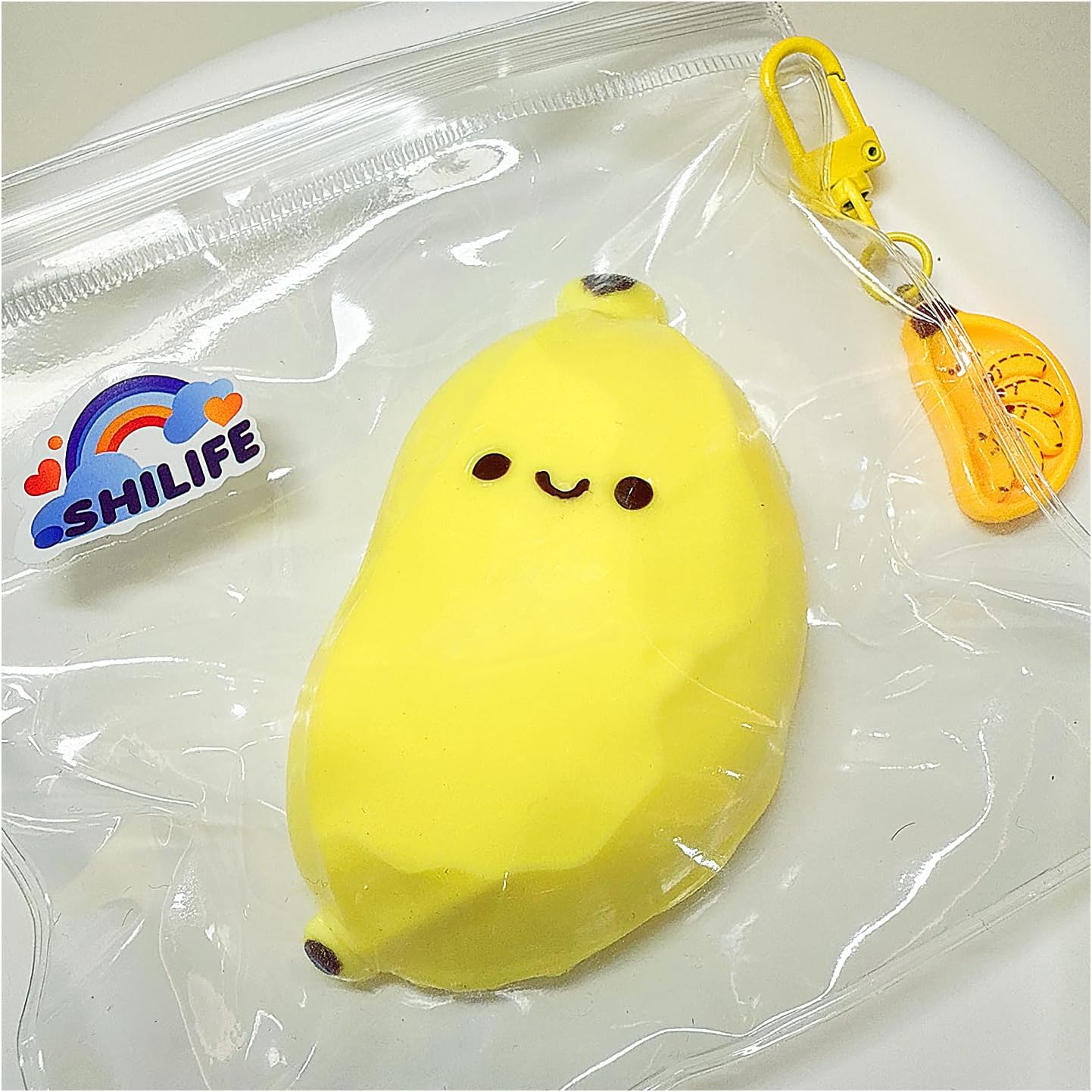 Taba Squishy,Stress Ball, Kawaii Squishies Silica Gel Toys,Stress Relieving Fur Ball OPP Packaging Gifts|Squishy Fidget Toys for Anxiety&Relaxation|Perfect Desk Accessory for Adults (Banana)