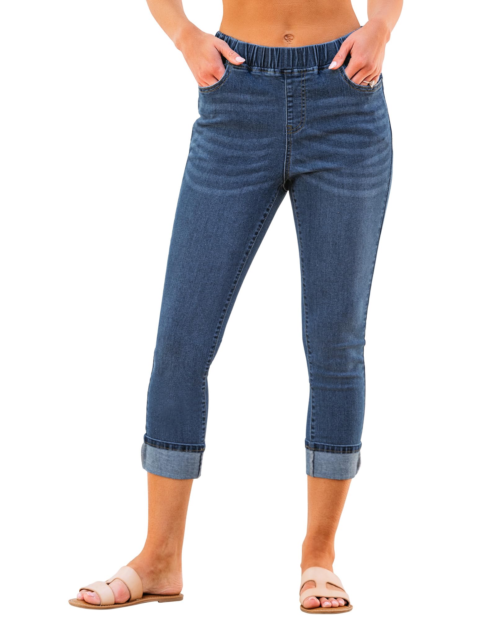 GRAPENT Pull On Jeans for Women High Waisted Skinny Capri Pants Trendy Stretch Denim Cropped Jeans Crop Jeggings Capris
