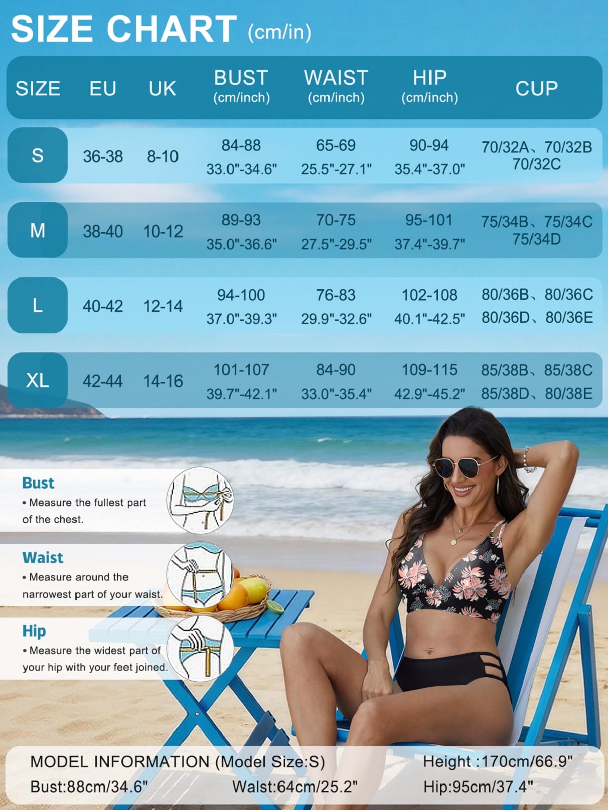 Yutdeng Bañador Dos Piezas Mujer Braga Alta Bikini Push Up con Aros Bikinis Reductor Barriga Talle Alto Vientre Plano con Pliegue Traje De Baño Mujer 2 Piezas Ropa de Baño Biquini