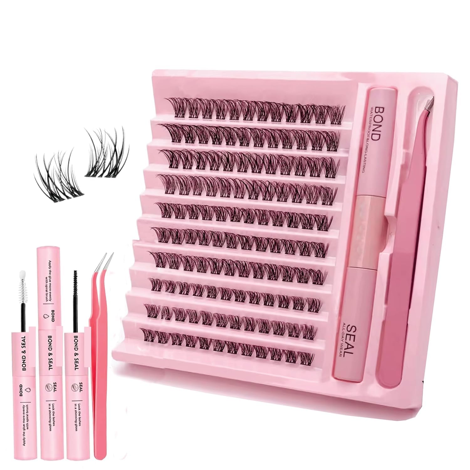 120Pcs Bond & Seal Eye Lashes For Women 8-14MM Size Cluster Eyelashes Extension Kit Lash Clusters and Tweezers For False Eyelashes Curly-picture-13