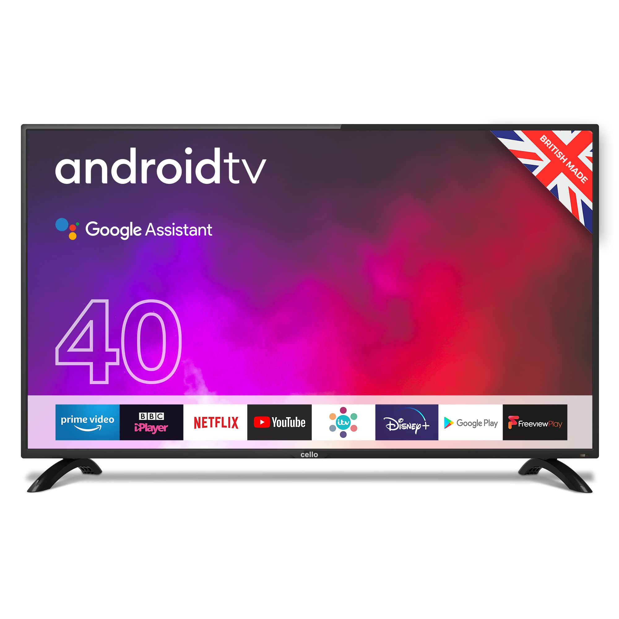 Cello Y22zg0204 40 Inch Smart Android Tv With Freeview Play, Google Assistant, Google Chromecast, Disney+, Netflix, Apple Tv+, Prime Video, Bbc