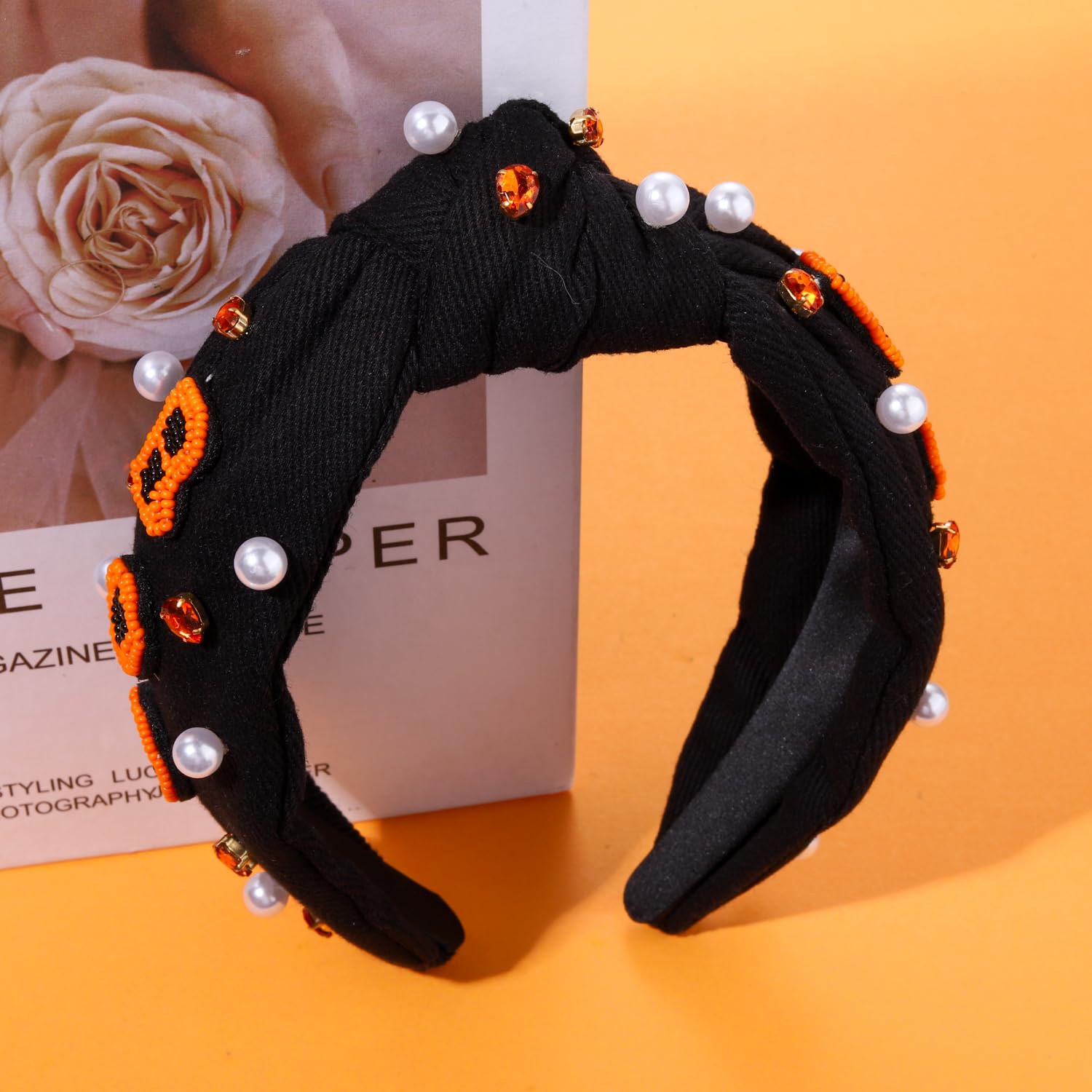 Halloween Headbands Women Ghost Boo Rhinestone Pearl Embellished Costume Accesso Halloween Headband for Women Crystal Pearl Knotted Headbands  main image 4