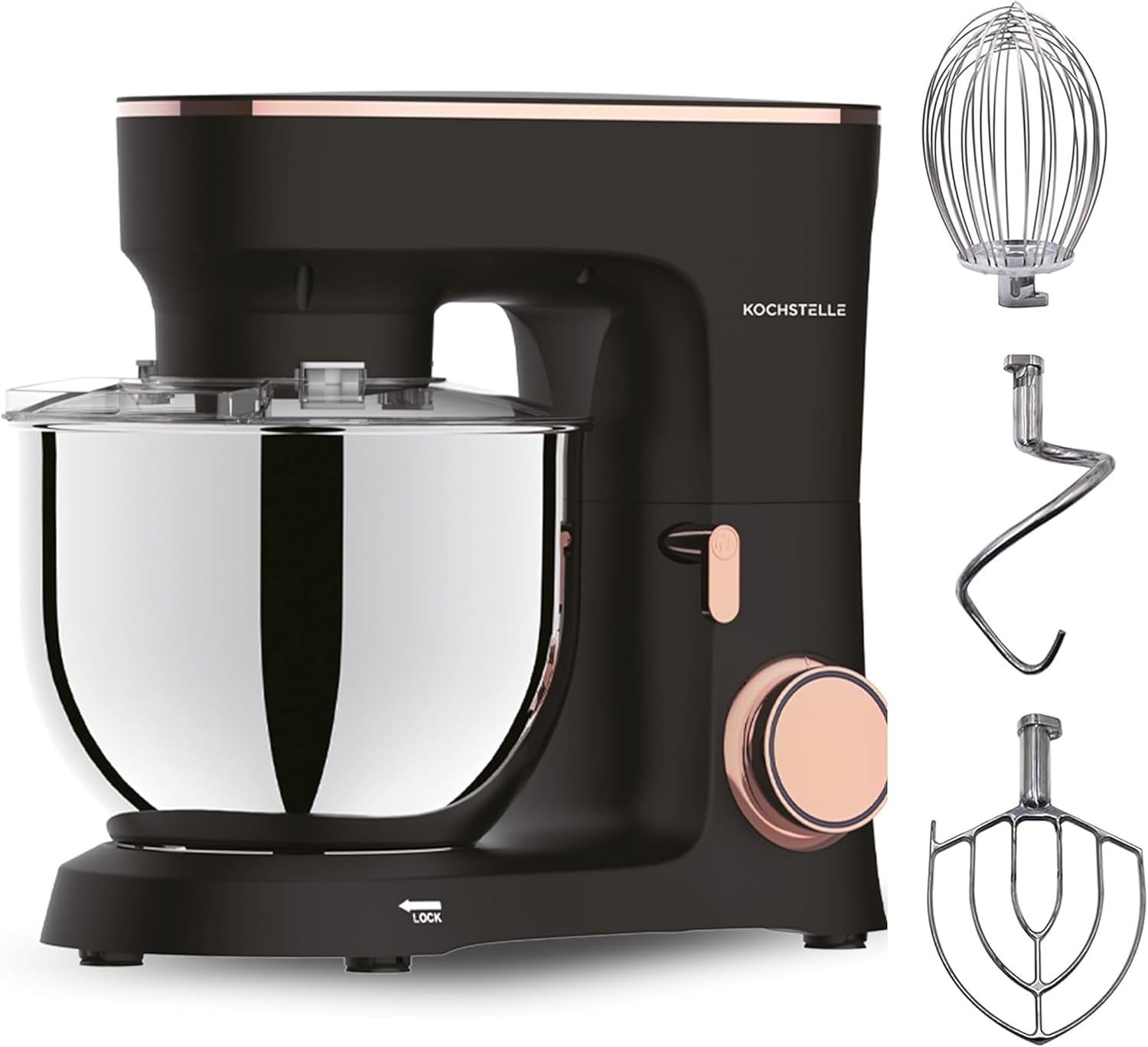 KOCHSTELLE Black Electric Stand Mixer, 6-Speed Adjustable, 660W Powerful Stainless Steel Planetary Mixer, Compact & Elegant Kitchen Mixer for Baking & Cooking