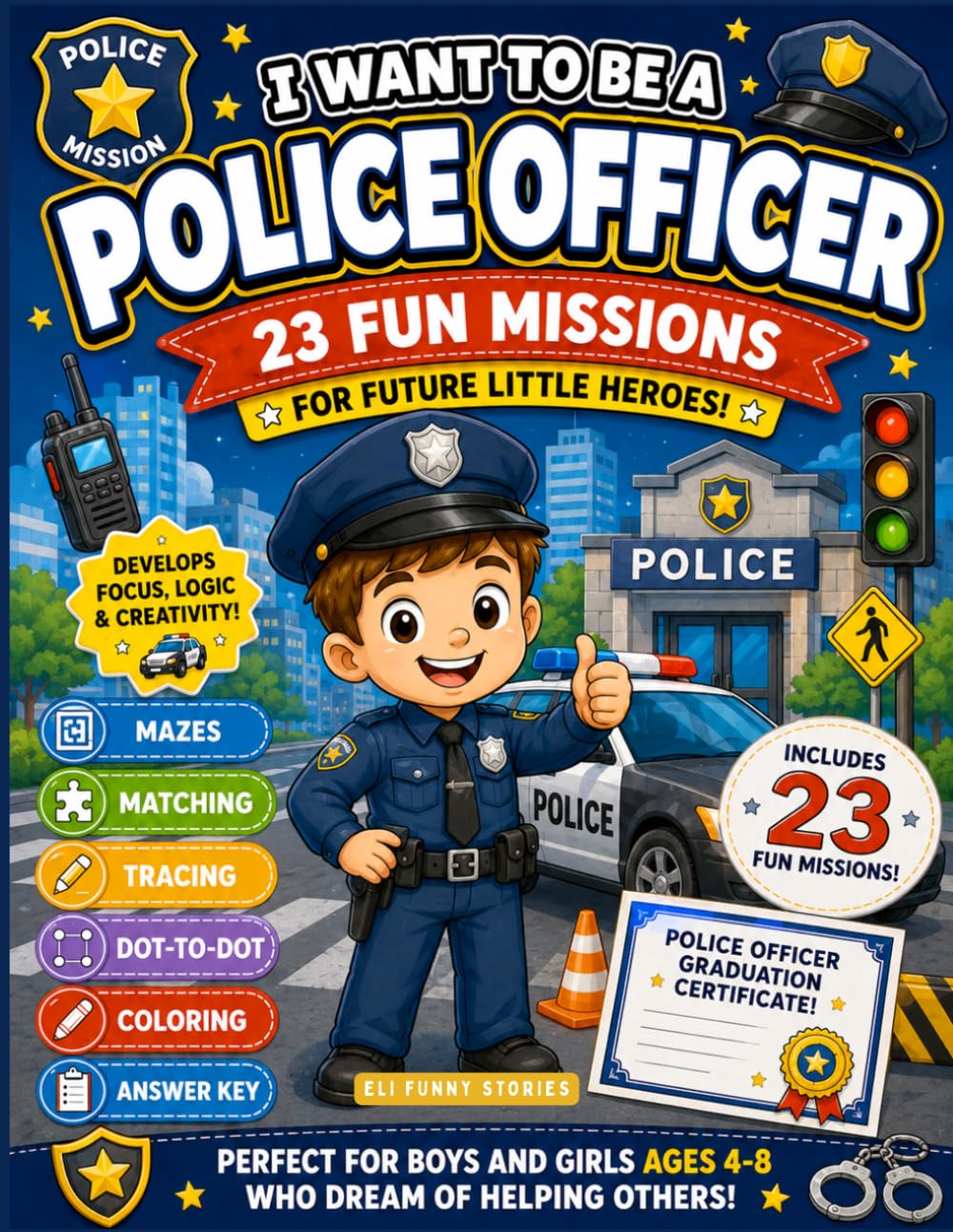 I Want To Be A Police Officer: 23 Fun Missions for Future Little Heroes! Mazes, Matching, Tracing, Dot-to-Dot, Coloring and Certificate for Boys and Girls Ages 4-8