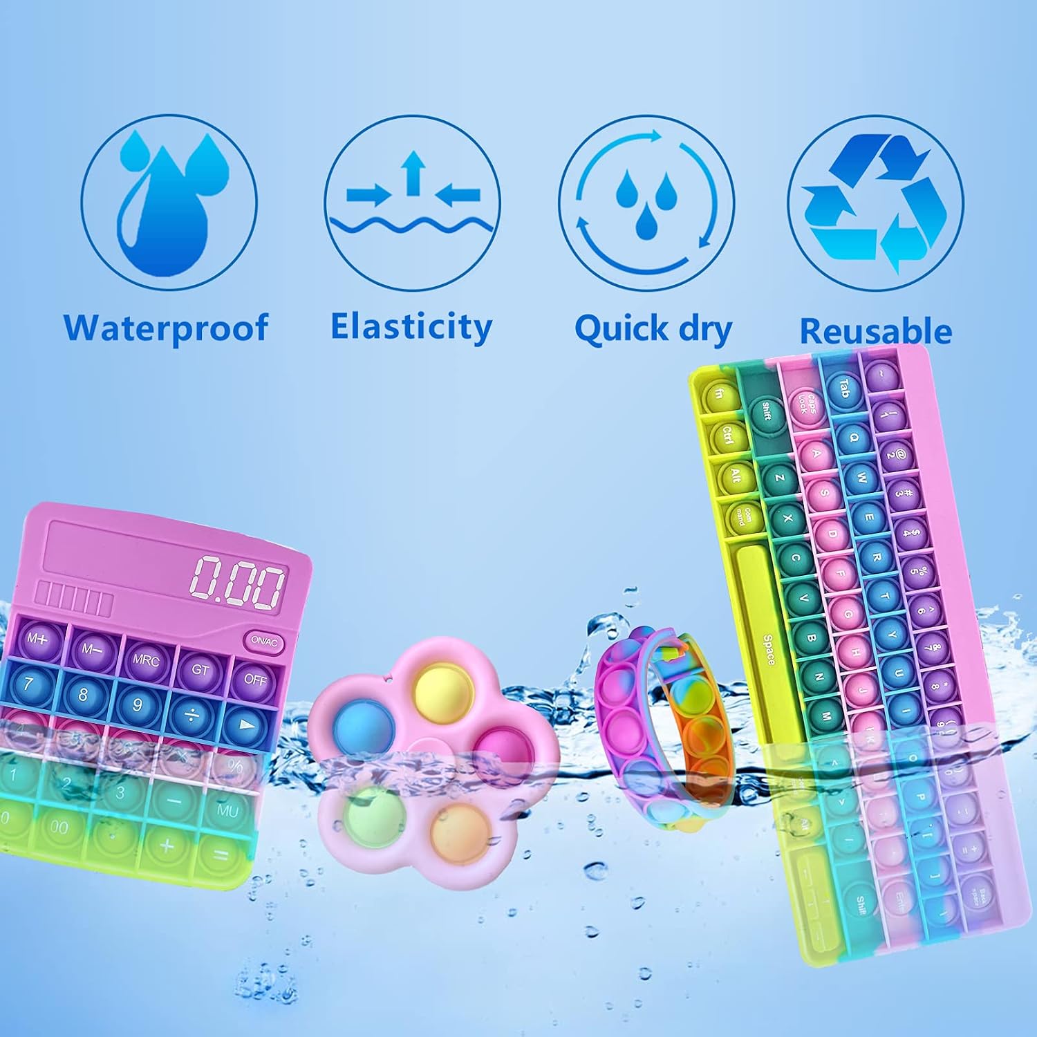 4Pcs Big Size Pop Fidget Toys ,Pop Keyboard It and Anti-Anxiety Toys for Kids Adults Anxiety and Autism, Push Bubble Sensory Toys for Gift and Birthday Party