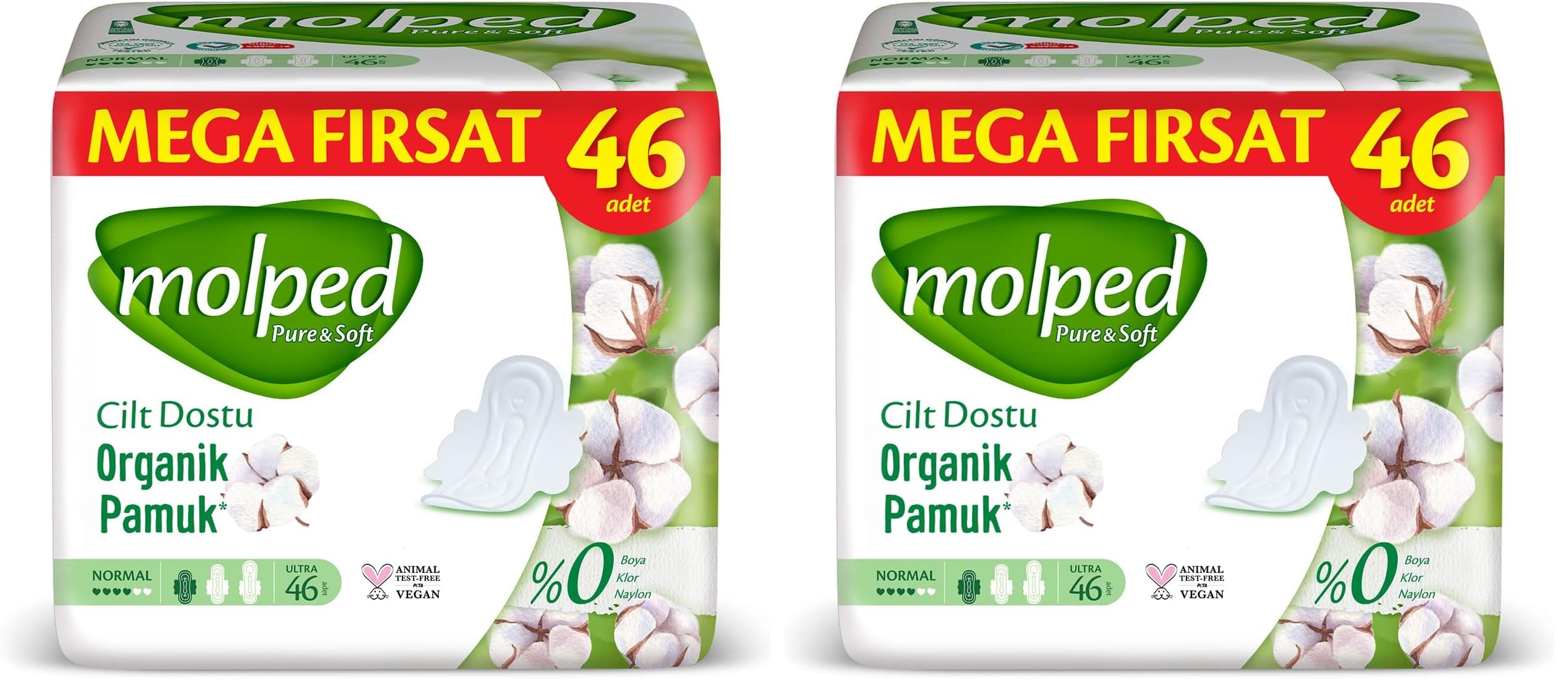 Molped Pure&Soft Ultra Hijyenik Ped Normal Mega Fırsat 46 Adet, Kanatlı (2 paketi)