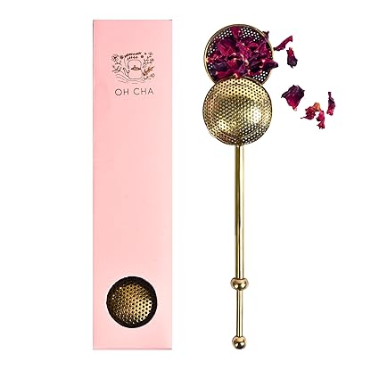 OH CHA - Tea Infuser, Ball Shaped Long Tea Strainer | Brass Infuser | Tea Strainer for Everyday Use | BPA Free, Durable | Used as Green Tea Infuser, Black Tea Infuser | Tea Filter, Tea Maker | 18cms