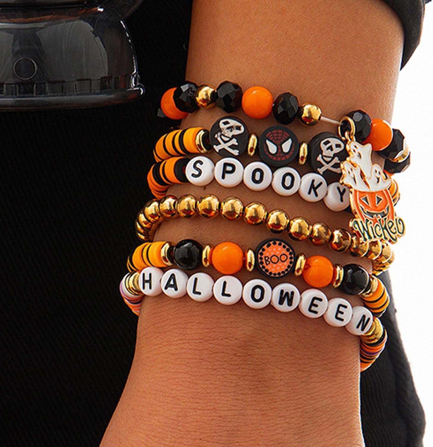 Stackable Halloween Bracelets - Pumpkin Spider Boo Clay Bead Bracelets for Women's Party Jewelry - Image 2