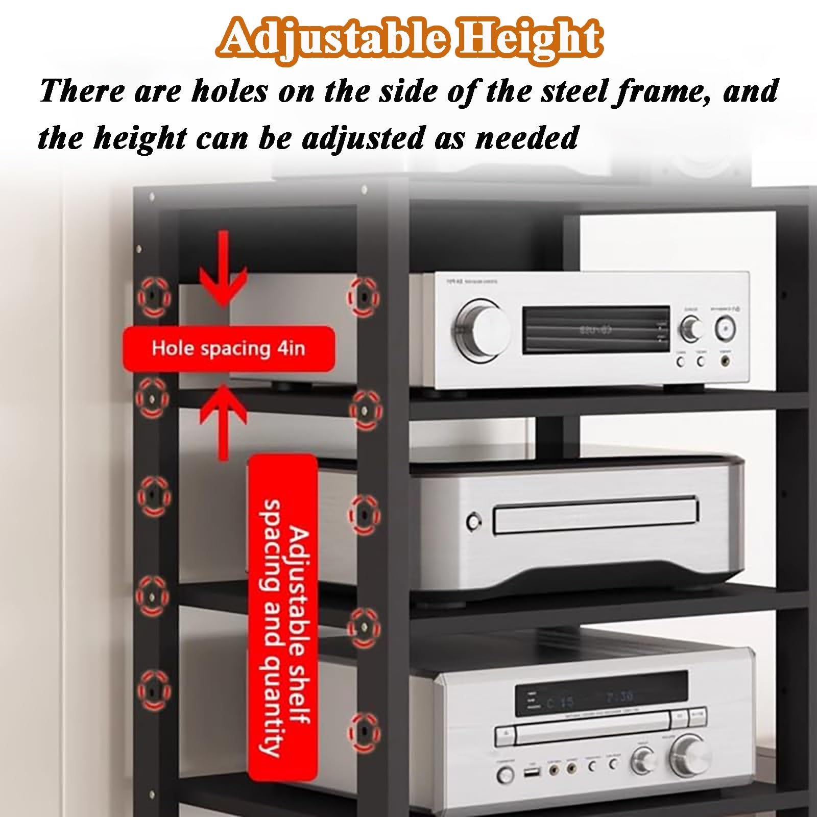 Modernes 7-stöckiges HiFi-Regal AV-Regal – Audio-Video-Aufbewahrungsschrank, mobiler Eck-TV-Ständer, HiFi-Ausrüstung für Zuhause, Büro, Geschäft – schlankes schwarzes Design