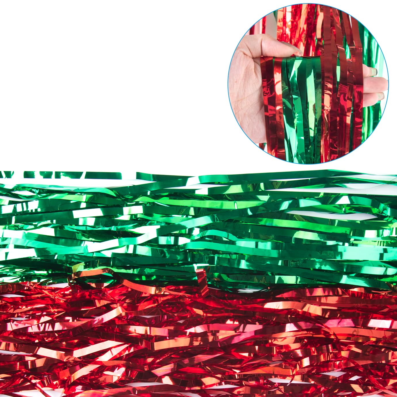 Weihnachts-Folien-Fransenvorhänge & Tischrock – 3 M Vorhang & 2,7x0,7 M Tischdeko, Rot/silber/grün