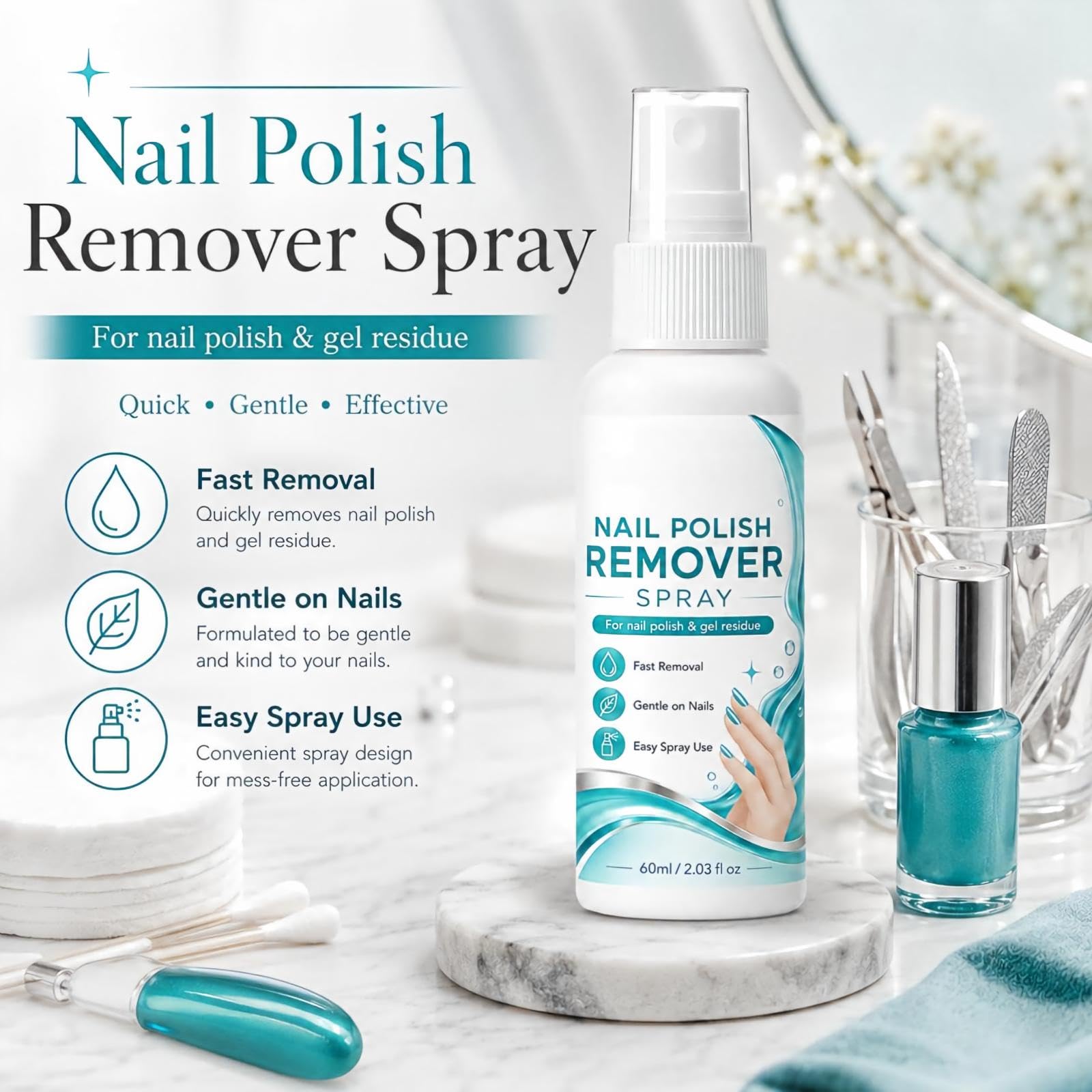 Spray dissolvant de vernis à ongles, dissolvant de colle à ongles sur les ongles, spray de colle solide sans acétone, élimination rapide sans trempage en 3-5 minutes, formule douce de (8pcs)