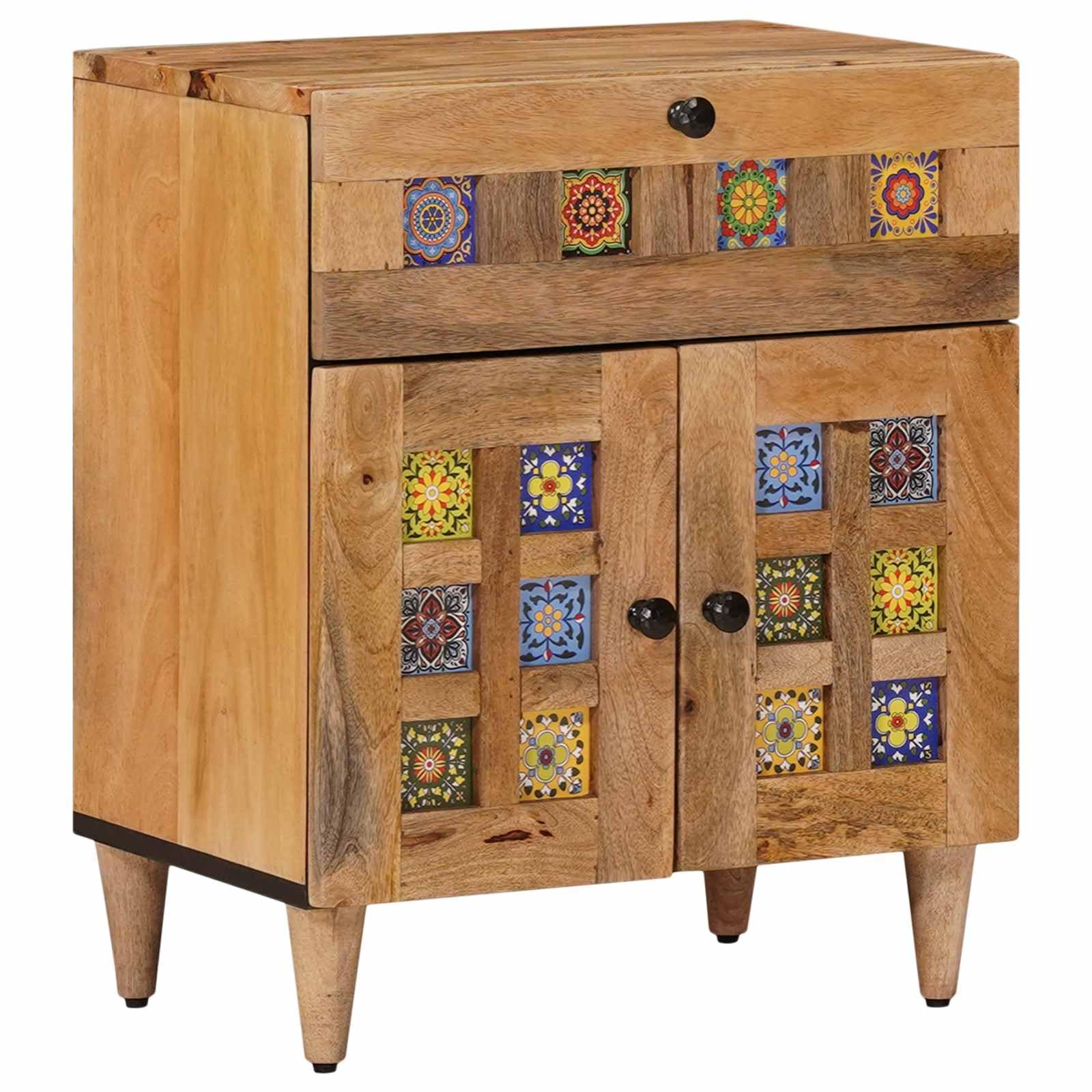 Table de chevet naturelle en manguier 50x33x60 cm marron rustique