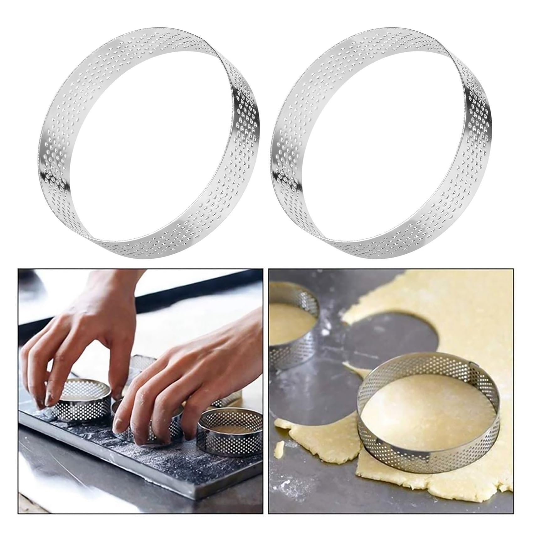 10 piezas Circular de acero inoxidable tarta anillo torre pastel molde herramientas for hornear Mousse perforado, 8cm