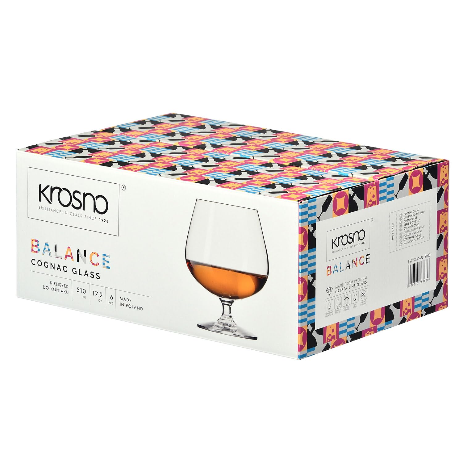 Krosno Balance Verres à Brandy Cognac Whisky 510 ml Lot de 6 – Verres Snifter Cristal Sans Plomb, Grand Calice, Dégustation Spiritueux, Élégants, Lave-vaisselle, Europe