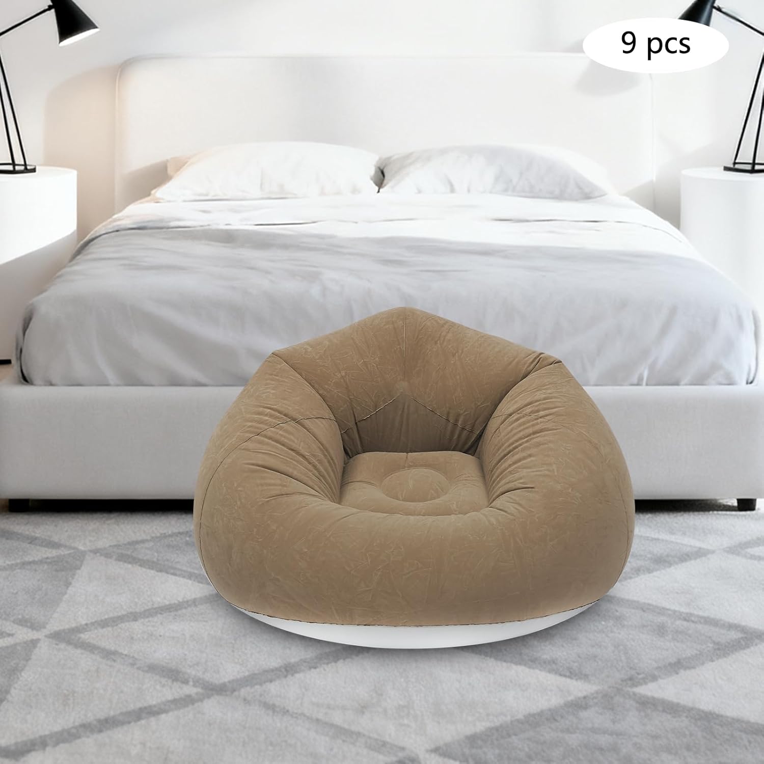 Inflatable Bean Bag Chairs for Adults, Blow Up Couch, Folding Inflatable Lazy Sofa with Air Pump, Flocking Portable Lounge Seating for Movie Night Living Room Outdoor Camping (9, Coffee)