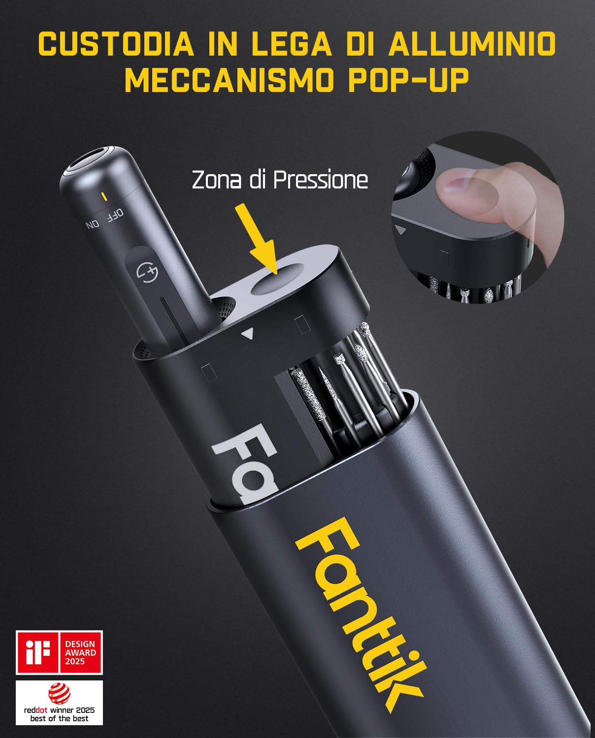 Fanttik F2 Master di Mini Trapano Elettrico, Motore NeoPulse 25000 Giri/Min, 5 Velocità, 35 Accessori, Penna per Incisione, per Levigatura, Lucidatura, Foratura, Stampa 3D e Fai da Te
