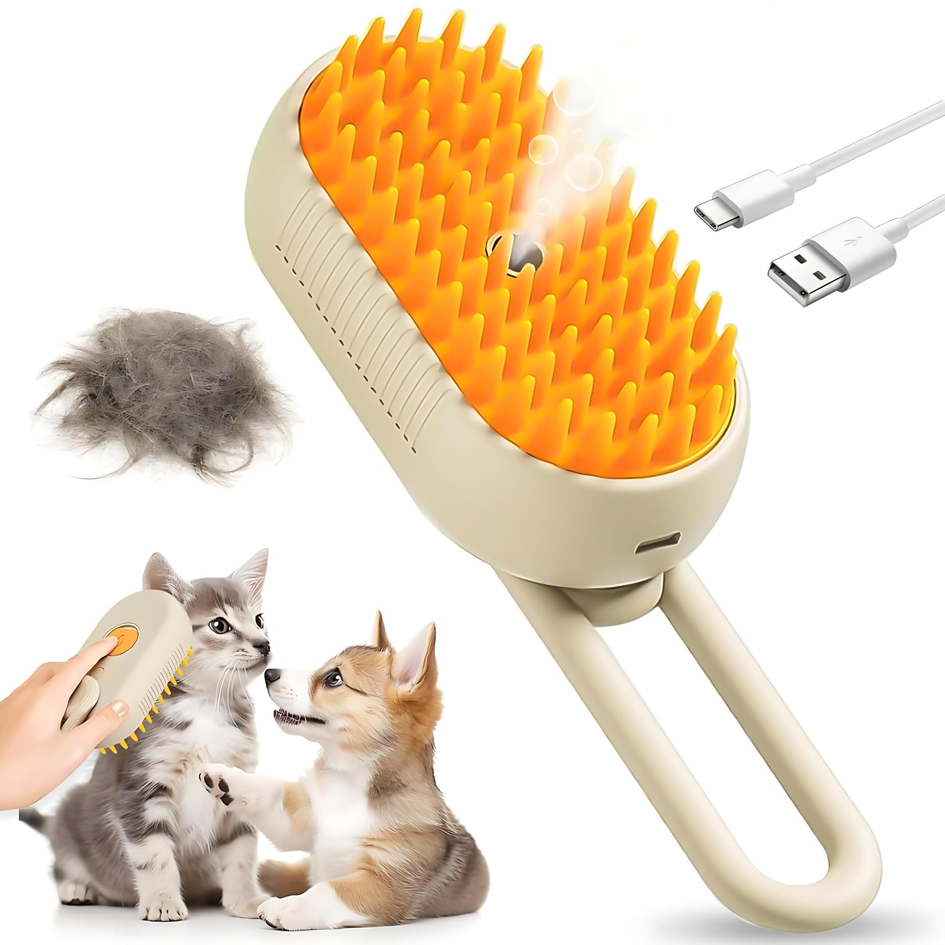 Alif Cat Steam Brush Comb for Shedding | Slicker Brush for Dogs & Cats | Cat Hair Brush With Steamer Long or Short Haired Grooming Comb Kitten Massage Removes Loose Fur - Brown (B0D2RQ1HCT) Amazon Price History, Amazon Price Tracker