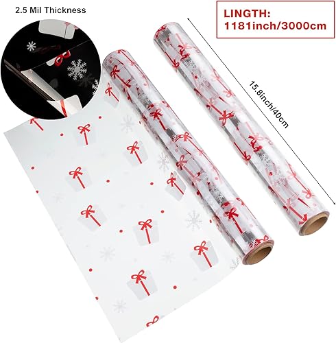 Miniatura 2 de Rollo de papel de celofán navideño de 98 pies de largo, 15.8 pulgadas de ancho, 2.5 mil de grosor, papel de regalo transparente, cesta de regalo de