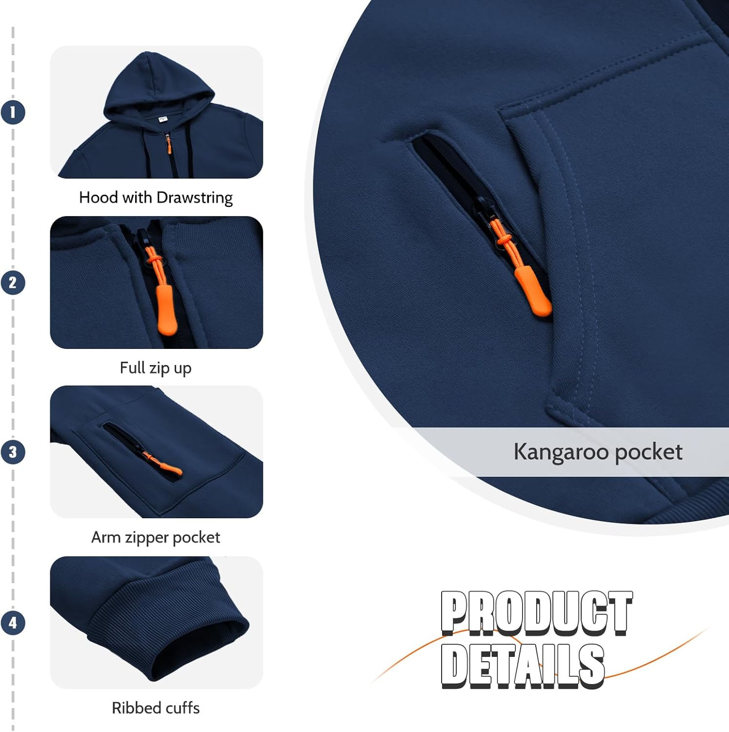 MANTORS Mens Fleece Jackets Contrast Hoodies Lightweight Sweatshirt Color Block Jacket Coats - Image 4