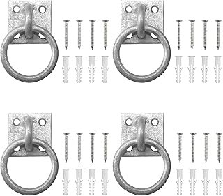 4Pcs Tie Rings for Horses, Tie Ring on Plate for Equestrian Horse Stables 30mm x 35mm Hot Dip Galvanised Ring Hay Nets Horse Pony Equestrian Universal Dog Animal Tether Stable Ring Hook