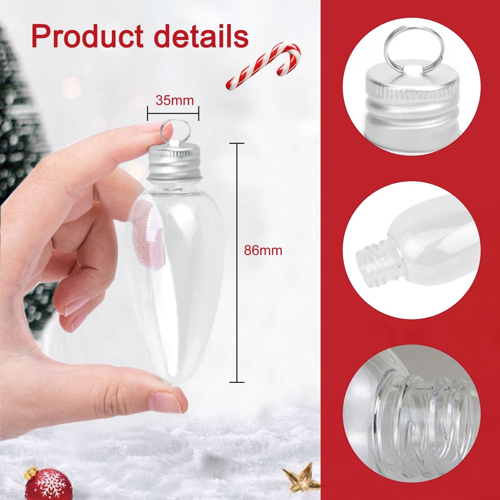 5/10/50 PCS Christmas Clear Plastic Bulb Shape Ornaments Fillable DIY Light Bulb Clear Christmas Ornaments Clear Plastic Xmas Ornaments Booze Ball for Xmas Home Party Decor(10pcs)